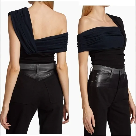Goldsign Gelsey One-Shoulder Off the Shoulder 2-tone Ribbed Bodysuit Small NEW